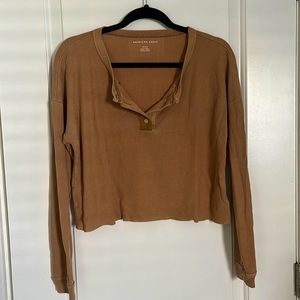 American Eagle Cropped Long Sleeve Henley